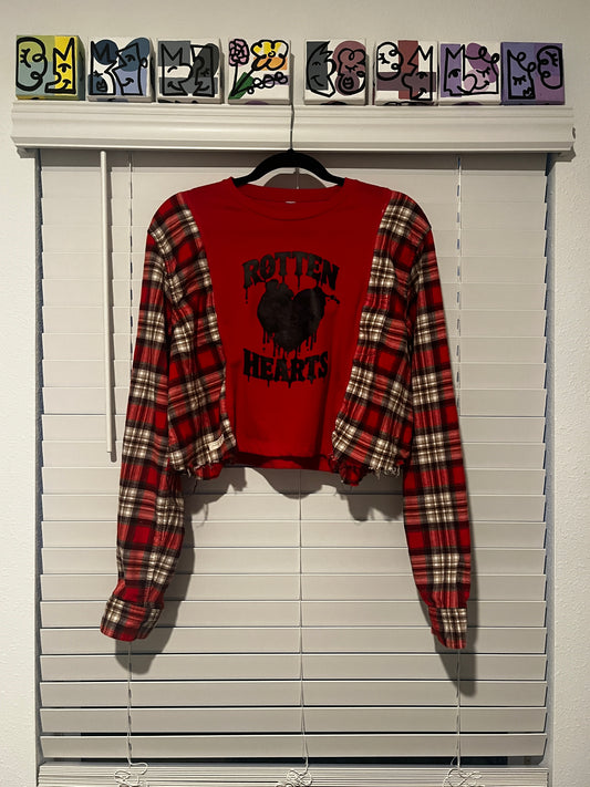 Upcycled - Long Sleeve - Rotten Hearts Red